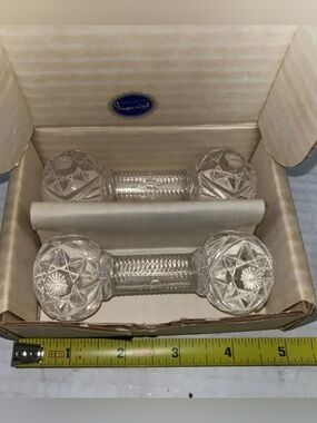 Imperial Glass Co Vintage Crystal Knife Rest Pair of Barbells Marked EUC W/ Box